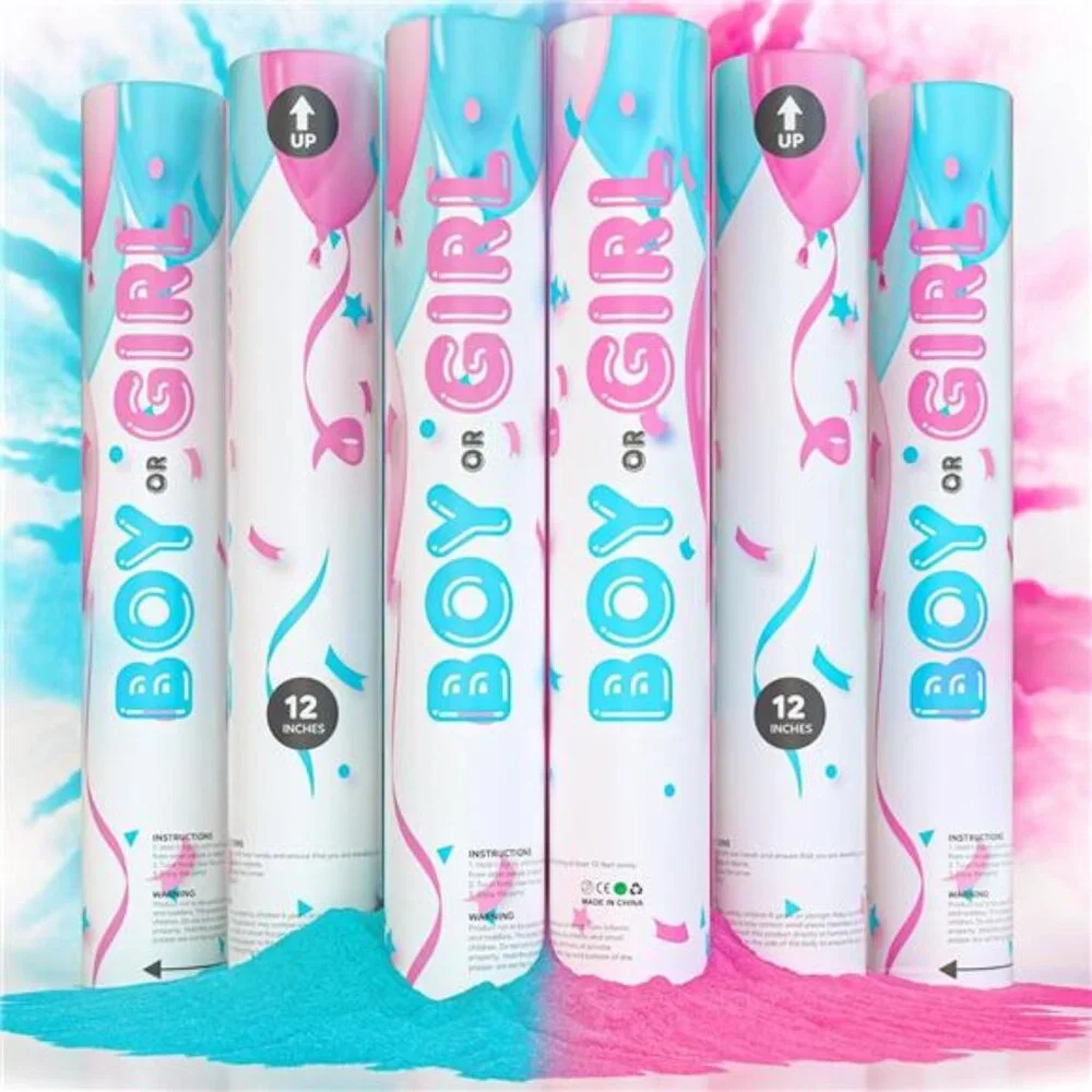 Gender Reveal Powder Smoke Bombs Cannon Poppers | 3 Pink & 3 Blue Poppers